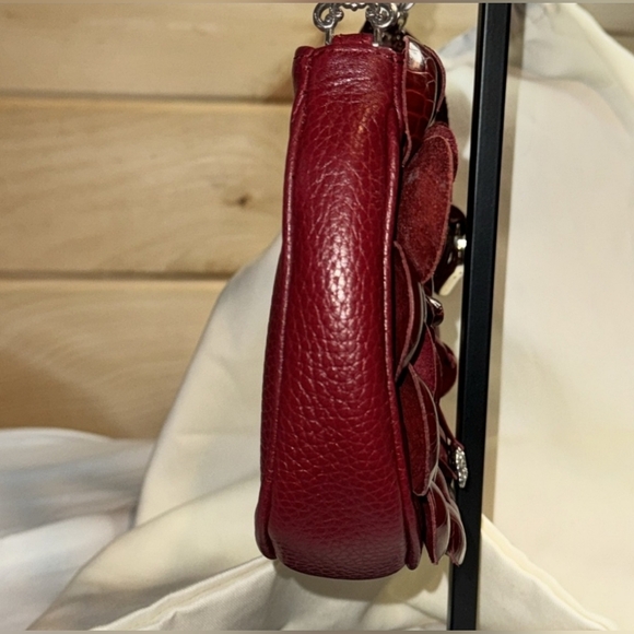 Brighton ROSALIE Bag Purse REDLEATHER Flower 3D Petals Silver Chain Appliqué - Picture 9 of 12